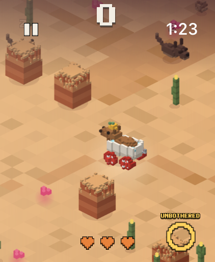 The Badlands on Apple Watch: Cappy's tub between mesas and cacti, a coyote asleep nearby